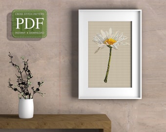 OXEYE DAISY - クロスステッチ パターン pdf、即時ダウンロード、リアルな花柄、クロスステッチ パターン、モダンな刺繍チャート