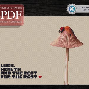 GLÜCKSPILZ, Pilz, Käfer, Käfer, Glück, Kreuzstich Muster, Download Pdf, Kreuzstich Muster, Zählmuster, Pdf Download Muster