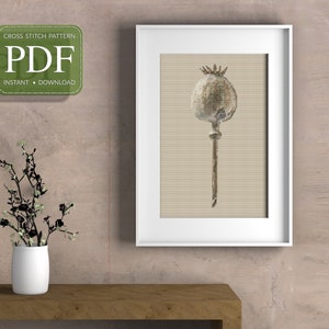 POPPY CAPSULE - Cross Stitch Pattern pdf, Instant Download, Realistic Flower Pattern, Counted Cross Stitch Pattern, Modern Embroidery Chart