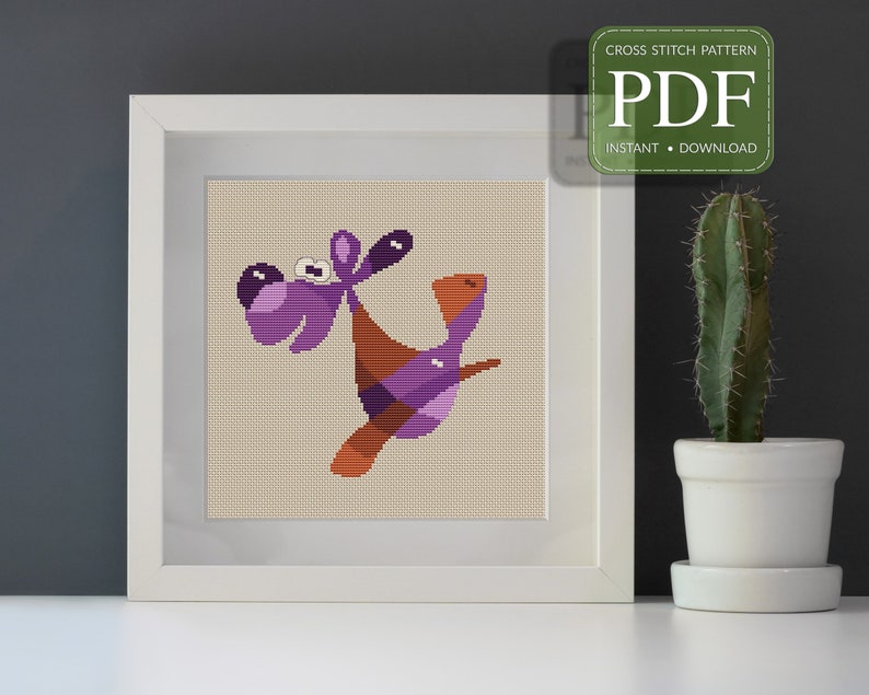 CHOCOLATE DONKEY Cross Stitch Pattern PDF Instant Download Chocolate Colored Laughing Donkey Jumps For Joy Colorful Lila And Brown Tones