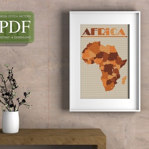 AFRICA MAP - Cross Stitch Pattern pdf, Instant Download, Political Africa Map, Counted Cross Stitch Pattern Modern  Stitching Chart Template