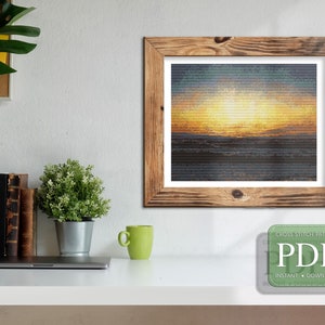 SUNSET at the SEA - The Great Historic Paintings - Cross Stitch Pattern pdf, Instant Download Counted Cross Stitch Embroidery Chart Template