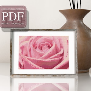 PINK ROSE - クロスステッチ パターン pdf、即時ダウンロード、リアルな花柄、クロスステッチ パターン、モダンな刺繍チャート