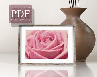 PINK ROSE - Cross Stitch Pattern pdf, Instant Download, Realistic Flower Pattern, Counted Cross Stitch Pattern, Modern Embroidery Chart