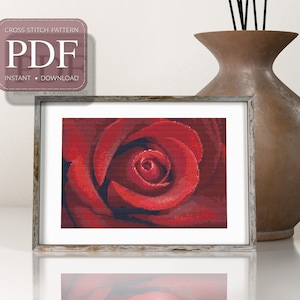 RED ROSE - Cross Stitch Pattern pdf, Instant Download, Realistic Flower Pattern, Counted Cross Stitch Pattern, Modern Embroidery Chart