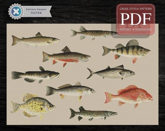 食べ物の魚、食べ物の魚、魚、魚、クロスステッチのパターン、グラフ付きクロスステッチのデザイン PDF、モダンなクロスステッチチャート