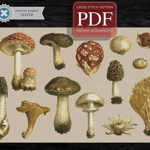 MUSHROOMS, Mushroom, Mushrooms, Download Pdf, Cross Stitch Chart, Cross Stitch Patterns, Modern Cross Stitch Pattern