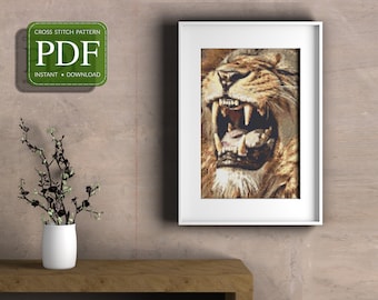 LION - Cross Stitch Pattern pdf, Instant Download, African Big Five, King of the Animals, Counted Cross Stitch Pattern Chart Template