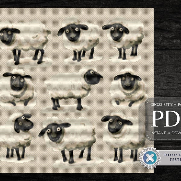 Nine Little Cute Sheep - Cross Stitch Pattern PDF Download