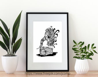Gramophone Print | Digital Art Print | Vintage Gramophone Print Wall Art | Boho Home Decor Print | Music Themed Home decor