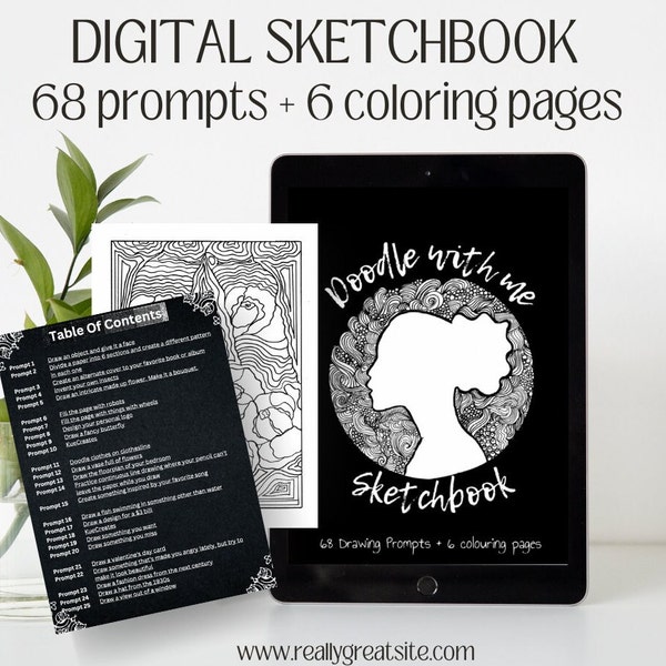 Doodle Sketchbook Coloring Etsy