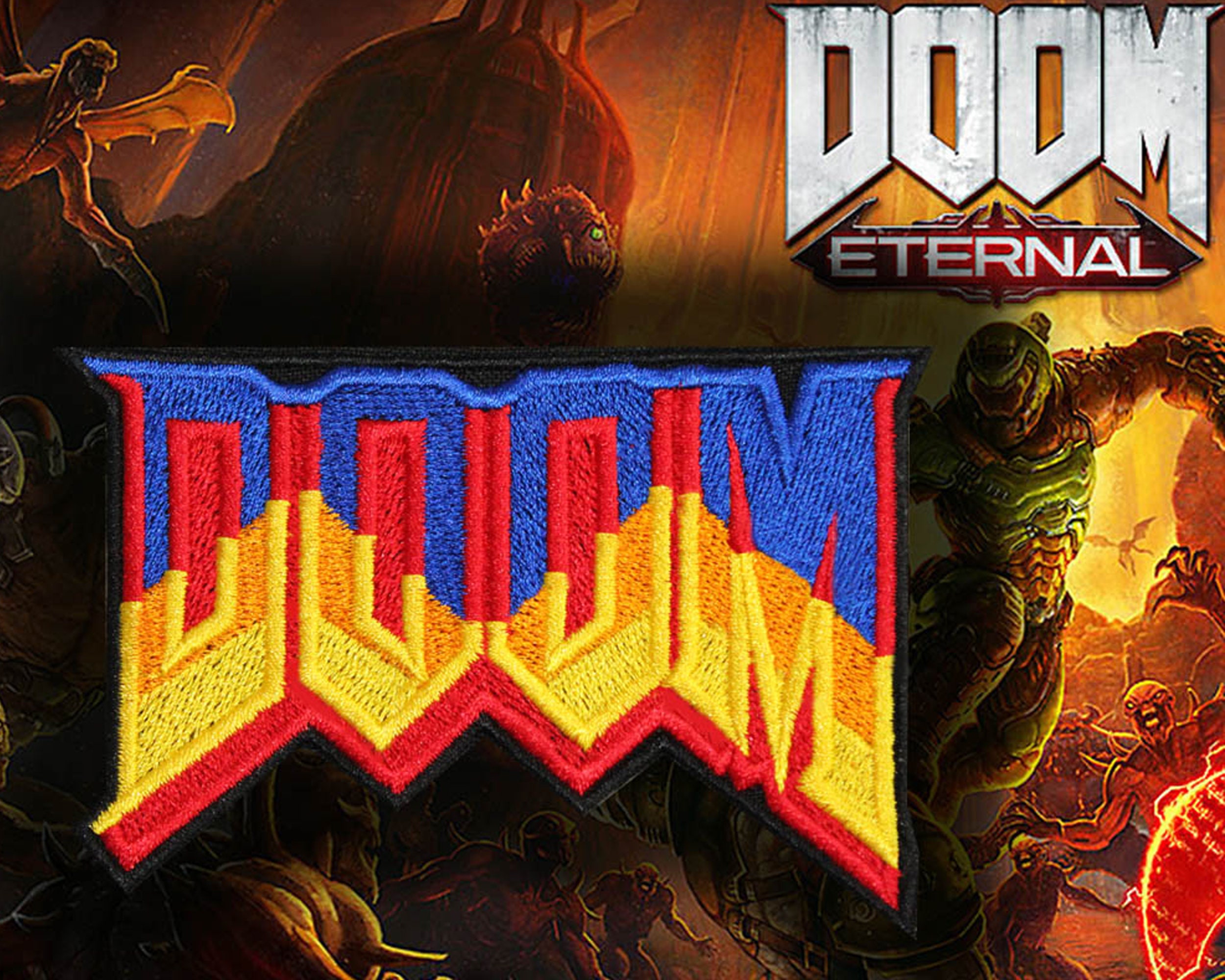 DOOM Rip and Tear Embroidered Sew-on Iron-on Hook & Loop Patch DOOM Rip and Tear Embroidered Sew-on Iron-on Hook & Loop Patch