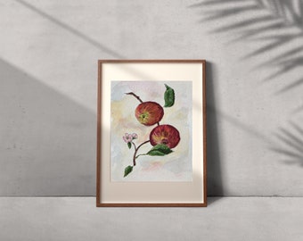 Apple Branch Original Watercolor Botanical Art