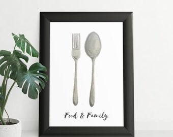 Home Decor, Kitchen Decor Print Original Artwork Fork and Spoon