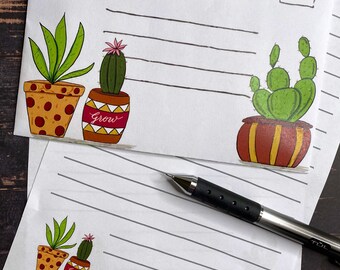 Digital Printable Succulents Envelope Template and Notepad for Penpals & Snail Mail, Digital Paper, Envelope Templates, Letter Writing Set