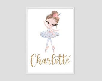 Personalised Name Ballerina Prints, Nursery Prints, Nursery Wall Art, Bedroom Decor, Girls Bedroom Prints, Dancing Prints, Ballerina Print