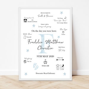 New Baby Print, On the day you were born, Birth Print, Birth Stats Print, New baby Gift, Christening Gift, Baby Boy Gift, Personalised Gift