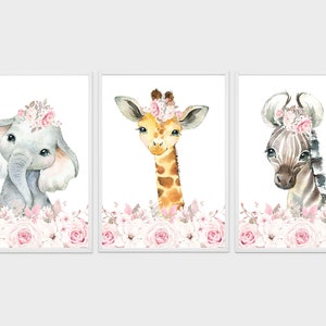 Safari Floral Animals, Nursery Prints, Nursery Decor, Girls Nursery Decor, Safari Nursery, Safari Nursery Decor, Girls Bedroom Prints