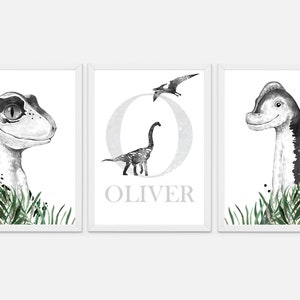 Set of 3 Personalised Dinosaur Prints, Dinosaur Nursery Prints, Nursery Decor, Boys Bedroom Decor, Dinosaur Decor, Dinosaur Wall Art