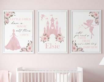 Princess Prints, Set of 3, Nursery Decor, Nursery Prints, Girls Nursery Prints, Girls Nursery Decor, Girls Bedroom Prints, Princess Bedroom