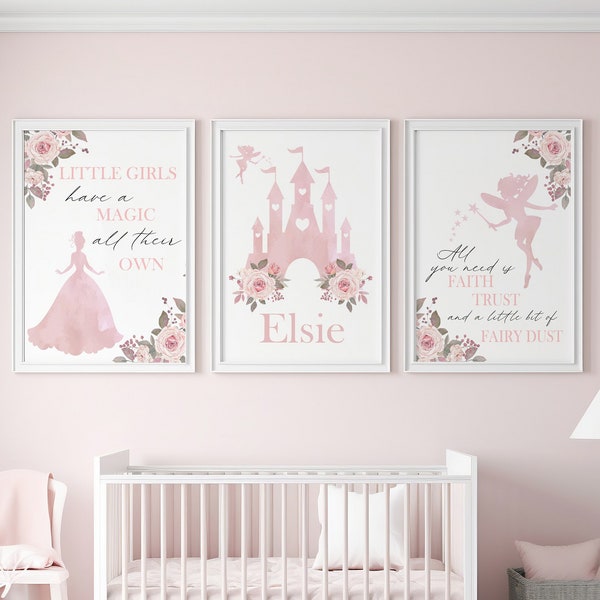 Princess Prints, Set of 3, Nursery Decor, Nursery Prints, Girls Nursery Prints, Girls Nursery Decor, Girls Bedroom Prints, Princess Bedroom