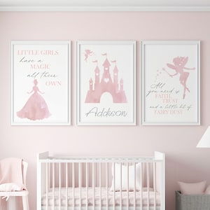 Personalised Princess Prints, Set of 3, Nursery Decor, Nursery Prints, Girls Bedroom Prints, Princess Prints, Princess Decor, Pink Bedroom