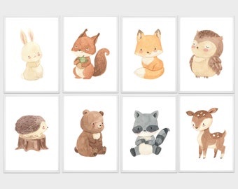 Woodland Animals Nursery Prints, Woodland Nursery Decor, Woodland Animal Prints, Woodland Nursery Prints, Watercolor Animal Prints