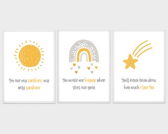 Nursery Prints DIGITAL DOWNLOAD FD09 Boho Nursery Printable Wall Art Set of 3 Prints You Are My Sunshine Rainbow Wall Art