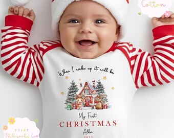 Personalised First Christmas Baby Sleepsuit – Custom Name Outfit – Newborn Christmas Vest – Baby’s 1st Xmas Gift – Babygrow UK