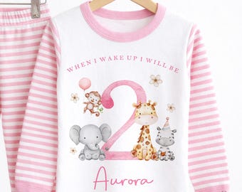 Personalised 2nd Birthday Pjs, When I Wake Up I Will Be 2 Pyjamas, 2nd Birthday Pyjamas, Kids Birthday pjs, Girls 2nd Birthday Pjs, Pyjamas