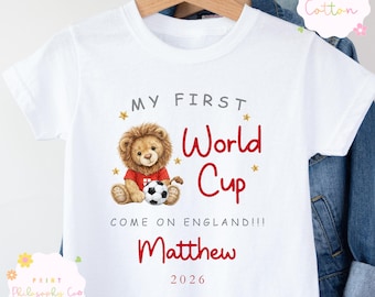 My First World Cup 2026 Baby & Kids T-Shirt | Personalised England Football Shirt | Custom Name Baby Tee | England Baby Gift