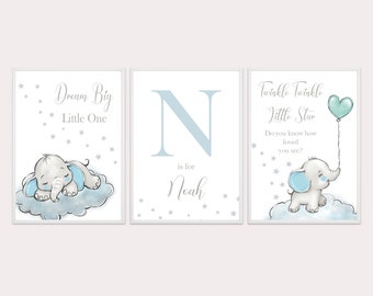 Twinkle Twinkle Little Star Elephant Nursery Prints, Set of 3 Elephant Nursery Decor, Elephant, Elephant Nursery Prints