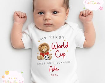 Personalised England Baby Vest | My First World Cup 2026 Baby Grow | Custom Name Football Bodysuit | England Baby Gift