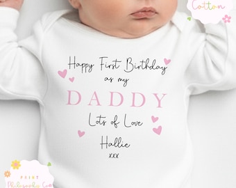 Happy First Birthday as My Daddy Babygrow | Daddy First Birthday Baby Vest | Personalised New Dad Birthday Gift | Custom Baby Sleepsuit