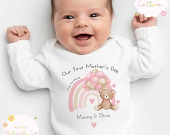 Personalised First Mother's Day Baby Grow, Vest, Sleepsuit or Bib – Custom Name Gift from Baby to Mum