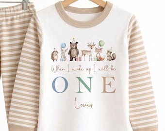 Woodland Animals Birthday Pyjamas, When I wake up pyjamas, Boys Birthday Pyjamas, Girls Birthday Pyjamas, 1st Birthday, 2nd Birthday