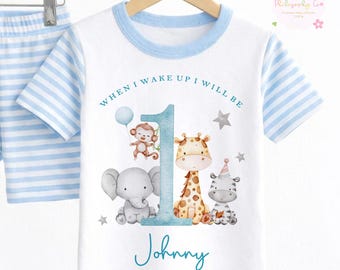 Ensemble haut et short personnalisés pour 1er anniversaire, tenue prénom personnalisée pour premier anniversaire, vêtements d'anniversaire safari, cadeau bébé garçon Royaume-Uni