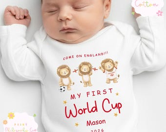 Personalised England Baby Grow Sleepsuit | My First World Cup 2026 | Custom Name Football Babygrow | England Baby Gift