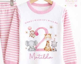 Personalised 2nd Birthday Pjs, When I Wake Up I Will Be 2 Pyjamas, 2nd Birthday Pyjamas, Kids Birthday pjs, Girls 2nd Birthday Pjs, Pyjamas