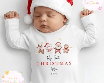 Personalised My First Christmas Sleepsuit | Baby Christmas Sleepsuit | First Christmas Outfit | Custom Name Baby Outfit | Xmas Babygrow Gift