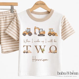 Personalised 2nd Birthday Short Pyjamas, Baby Boy Birthday PJs, Construction Birthday Party, Custom Name Baby Sleepwear UK