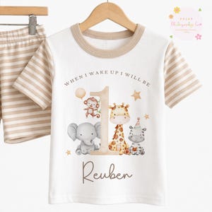 Personalised First Birthday Short Pyjamas, Baby Birthday PJs, Safari 1st Birthday Outfit, Custom Name Baby Sleepwear UK