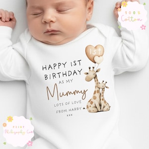 Happy Birthday Mummy, First Birthday as my Mummy, Mummy Birthday Gift, New Mum Gift, Sleepsuit Baby Vest Personalised 100% Cotton