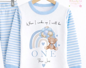 Personalised 1st Birthday Pjs, When I Wake Up I Will Be 1 Pyjamas, 1st Birthday Pyjamas, Kids Birthday pjs, Boys First Birthday Pjs, Pyjamas