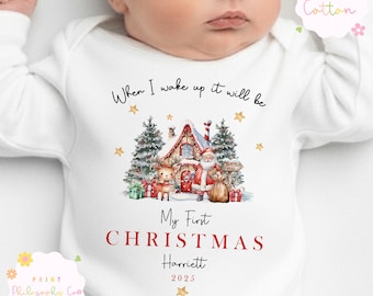 Personalised First Christmas Baby Sleepsuit – Custom Name Outfit – Newborn Christmas Vest – Baby’s 1st Xmas Gift – Babygrow UK