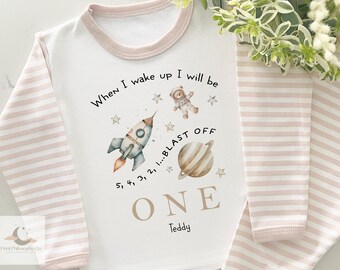 Boys Birthday Pyjamas - "When I Wake Up I Will Be 1234" - Grey Cotton PJ Set