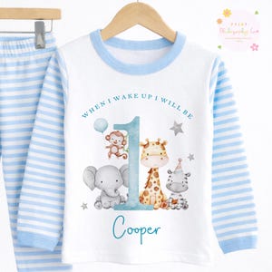 Personalised 1st Birthday Pjs, When I Wake Up I Will Be 1 Pyjamas, 1st Birthday Pyjamas, Kids Birthday pjs, Boys First Birthday Pjs, Pyjamas