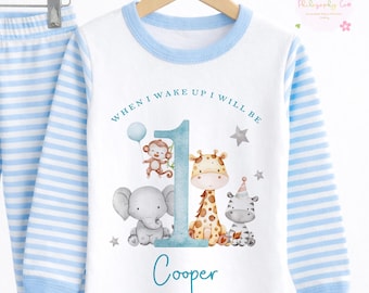 Personalised 1st Birthday Pjs, When I Wake Up I Will Be 1 Pyjamas, 1st Birthday Pyjamas, Kids Birthday pjs, Boys First Birthday Pjs, Pyjamas