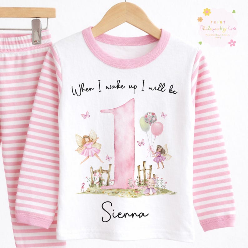 Fairy Birthday Pyjamas, Fairy First Birthday Pjs, When I wake up I will be Pjs, Girls Birthday Pyjamas, Girls Birthday Pjs, Personalised Pjs PINK - Long PJS