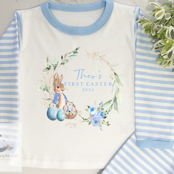 My First Easter Pjs, Easter Pyjamas, Boys Easter Personalised Pyjamas, Boys Personalised Pjs, Easter Bunny, My First Easter Baby Gift